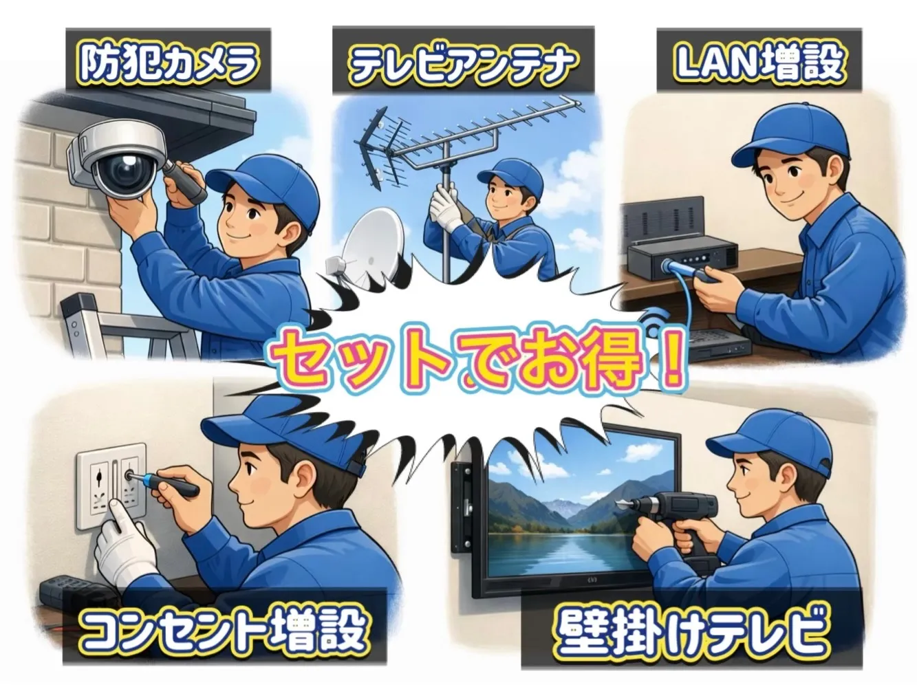 清瀬市で防犯カメラを設置しました！アンテナ工事と壁掛けテレビと同時施工でお得に！